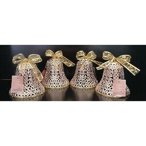 Holiday Hanging Bell Ornament Decorations Set of 4 Plastic Christmas 6" RARE